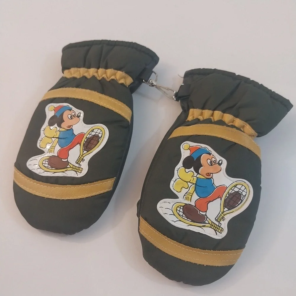 Vintage Mickey‎ Mouse Green Rayon Toddler Kids Mittens Gloves Walt Disney